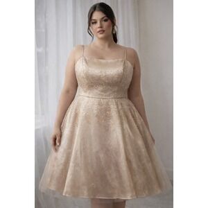 Masquerade Gold Formal Fairy Mini Dress Prom Wedding Embroidered Tulle Size 16